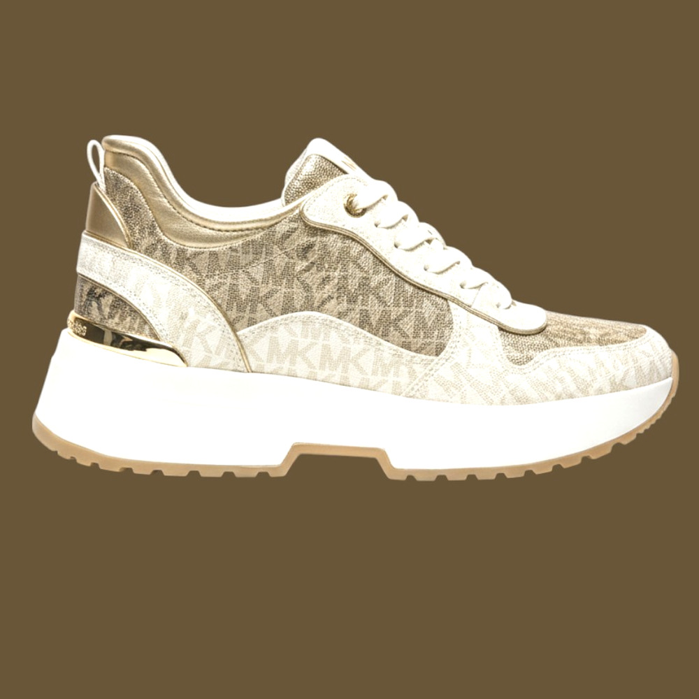 Michael Kors Muse Metallic Logo Sneakers Shoes Mens 9M Gold Beige Low Top Laces